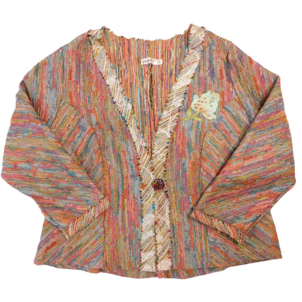 Lee Anderson Multicolor Textured Weave Cardigan | Flower | Lagenlook | EUC | 1X